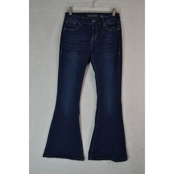 Grace in LA Jeans Women's 28 Easy Fit High Rise Dark Wash Flare Jeans - Picture 1 of 13
